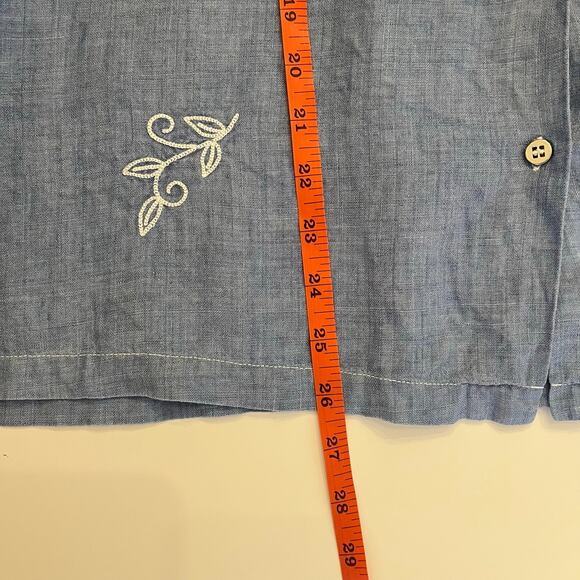 VTG Josephine Chaus 100% Linen Embroidery Button Up Shirt L Blue Coastal Grandma - Picture 12 of 13